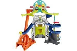 Fisher-Price Little People Circuit avec lanceur et loopings avec 2 voitures incluses, jouet pour bébés et enfants de 18 mois et plus, GMJ12
