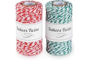 ilauke 200m Ficelle de Coton Corde Rouge Vert, 2 Rouleau Cordes de Jute de Noël Style Classique,Ficelle Bicolore Corde de Coton pour Pâtisserie,Jardinage,Travaux Manuels,DIY Emballage Cadeau de Noël