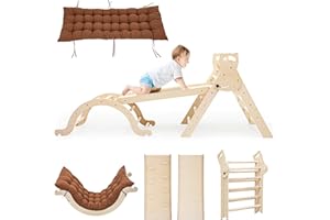 Yrthe Voitom Escalade Enfant Arche Montessori Bebe 7 en 1 Triangle d'escalade Bois avec Arche Eveil, Toboggan, Échelle Coussin Toboggan, Parcours Motricité Bébé pour Tout-Petits Bébé 1 Ans+(Naturel)