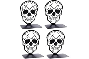 Coolnice 4 Stück Buchstütze, Book Holder CD Kinder Metall, Schwarz rutschfeste Stabile Bookends Buchstopper, Buchhalterung Buch Halter Buchbeschwerer 2 Paar Bücherstütze mit Schädel Design