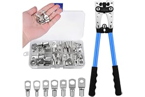 DELAMIYA Crimpadora + 60 terminales de cable, HX-50B terminales de cable crimpadora de 6-50 mm² 1/0-10 AWG, juego de terminales de cable de batería, juego de herramientas de crimpado