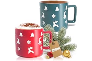 com-four® 2x Tazza da caffè natalizia XL in porcellana da 450 ml - Verde e rosso - Tazza festiva con motivo natalizio - Tazza da caffè natalizia - Tazza natalizia bicolore (Motivi natalizi - 450 ml)