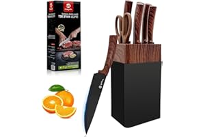 Kezidhp Set Coltelli Cucina Professionali 7 Pezzi con Blocco, Lame in Acciaio Inox Ultra Affilate, Manici Ergonomici Antiscivolo, Design Moderno per Casa e Ristorante