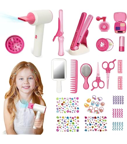 Hojalis Kit Coiffure Enfant 22 Pièces – Salon De Beauté Jouet Fille Avec Sèche-Cheveux Sonore, Lisseur Lumineux, Accessoires, Dès 3 Ans