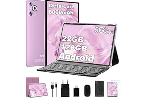 DGHRTI 2025 Tablet 10 pollici Android 14, 22GB RAM 128GB ROM/TF 1TB, Processore Octa-Core, 8000mAh, Corpo in Metallo, BT5.0, Doppio WiFi, 8MP+5MP, Widevine L1, Tastiera, Mouse, Violet