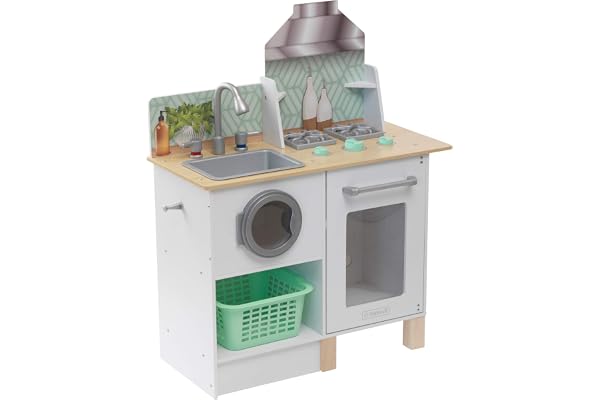 KidKraft Cuisine Enfant en Bois Whisk & Wash, Dinette incluant Machine à Laver et Panier à Linges, Jeu d'imitation, Jouet Enfant dès 3 Ans, 10230