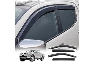JHCHAN Wind Deflectors for Mitsubishi L200 Triton 2006-2015 Double Cabin Window Tinted Smoke Guard External Stick-on Type Sun Rain Accessories Guard Visors 4PCS, Black