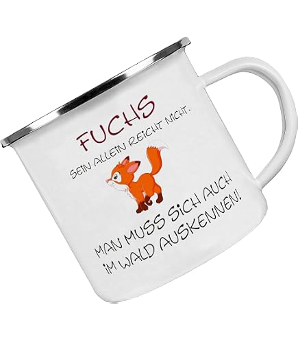 GRAZDesign Emaille Becher 300 Ml Personalisierbar – Mit Wolf-Design Für Outdoor, Camping & Alltag