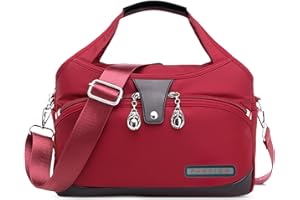 DIRRONA Femme Sac Mode Voyager Sac Bandoulière Multi Poches Imperméable Nylon Sac à Main Femmes du Quotidien Décontracté Femme Sac de Messager Rouge A