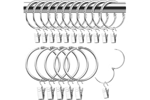 Hengxinchen 15 Stück Gardinenringe Gardinen Klammern Set 50 mm Vorhangringe Metall Duschvorhangringe Edelstahl Gardinenringe mit Vorhang Clips für Vorhänge und Gardinenstangen (silbrig)