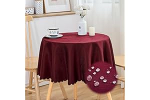 SPRICA Round Jacquard Tablecloth 120cm Water Resistance Solid Colour Table Cover, Water Ripples Pattern Design, Machine Washable, Diameter 120cm, Wine Red