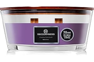 DECO EXPRESS Scented Candles Crackle Wick Candle Up to 50 Hour Burn Time Double Wick Ellipse Calming Cosy Home Decor Gifts for Her (Black Cherry)