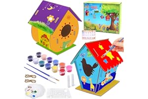 HOVIBU 2 Pièces Maison D'oiseau Bricolage Kit pour Enfants, DIY Mangeoire Oiseaux à Construire et Peindre, Cabane Oiseaux en Bois, Activite Manuelle Enfant, Cadeaux pour Garçons et Filles