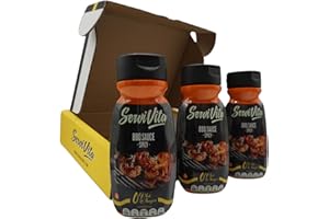 ServiVita – Pack Salsas Saludables 0%, Sin Azúcares, Sin Grasas, Sin Grasas Saturadas, Pack 3 salsas x 320ml - Sabor Barbacoa picante