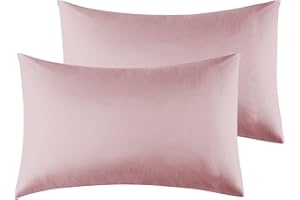 POLIGINO Federe Cuscini Letto Matrimoniale 50 x 80 cm,Coppia Federe in Microfibra Chiusura a Busta - Rosa Scuro