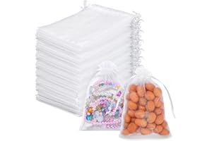 MIXARA 150 Stück Organzasäckchen 10x15cm, Säckchen Zum Befüllen,Geschenksäckchen, Organza Säckchen Für Hochzeit, Geburtstag, Weihnachten (Weiß)