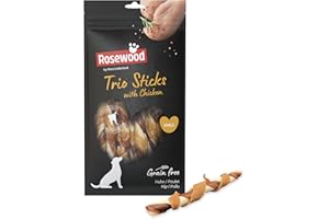 Rosewood Trio Sticks Poulet Petit – Bâtonnets à mâcher fermes pour Petit Chien, Poulet et Peau de bœuf, favorisent Les Soins dentaires, sans céréales ni Gluten, sans additifs artificiels, 100 g