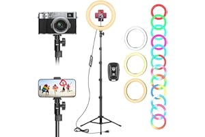 10 Zoll LED Ringlicht mit 61 Zoll Stativständer & Handyhalter, Dimmbare RGB Tischringlicht Handystativhalter mit Ringleuchte für YouTube, Videoaufnahmen, Selfie, Live-Stream, Makeup Fotografie