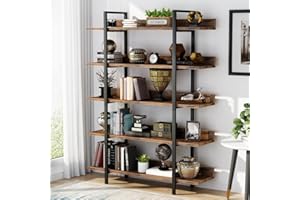 Tribesigns Bookshelf Bookcase Storage Rack Standing Shelf 5-Tier Industrial Stable Bookcase with Iron Tube Frame for Home, Living Room, Bedroom, Office