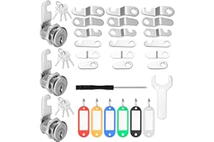 ANBEEISS 3 Pz Serrature per Armadietti Cassetti, 20mm Serratura per Cassetta Postale, Serratura Armadietto a Camme con 7 Diverse Piastre di Bloccaggio e Chiavi, Serrature di Sicurezza per Mobili Cassetto