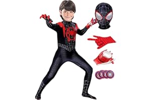 HVIERO Deguisement Spider Enfant 3-12 ans avec Gant Lanceur Spider Costume Spider Enfant Cosplay Halloween Carnaval Mascarade Cadeaux de Noël Combinaison Spider Enfant