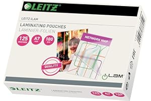 Leitz 33805 Pochettes de plastification, Matériau Épais de 125 Microns (Transparent, Brillant, A7) - Pack de 100