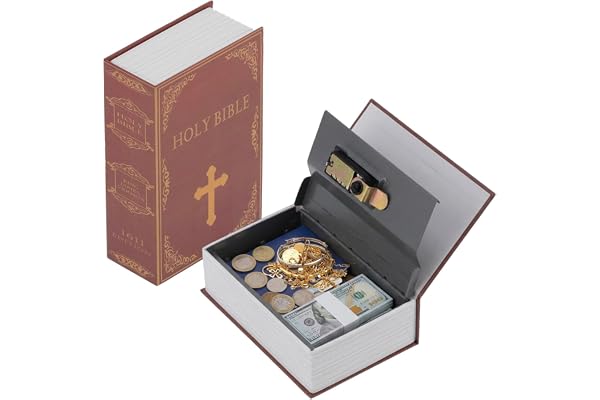 Tissting Coffre-fort de Livre avec Serrure à Combinaison, 18 x 12 x 5,5 cm Livre de la Sainte Bible de Boîte de Verrouillage de Coffre-fort de Détournement Caché de Rangement en Acier