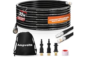 Ampvolts 10M Desatascador de Tuberías a Presión - 400 Bar/5800 PSI, Compatible con Hidrolimpiadoras Karcher K2-K7, Lavor, Bosch - Limpia Fácilmente Tuberías y Desagües Obstruidos