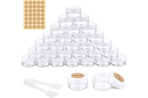 MELLIEX 30 pièces Pots Cosmétiques Vide en Plastique Clair De Voyage Conteneurs Cosmétiques avec Mini Spatule et Autocollants pour Maquillage, Crème, Baume à lèvres, pot Échantillon (5g / 5ml)