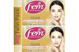 GENERIC Fem Gold Creme Bleach 40gm (Pack of 2) - Fem Fairness Gold Creme Bleach – Radiant Glow & Even Skin Tone | Gentle Face Bleach with Real Gold Particles