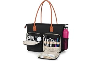 CURMIO Sac fourre-tout pour infirmière, sac médical portable avec bandoulière et housse rembourrée pour ordinateur portable pour le travail d'infirmière, les visites à domicile, Noir (sac uniquement)