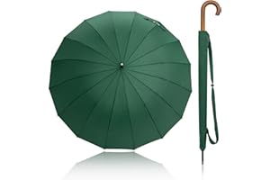 BECKO US Becko Stick Tote Umbrella, Durable and Strong Enough for The Fierce Wind and Heavy Rain, Unisex Golf Umbrella, Color Black or Blue or Green, with J-Handle / 16 Ribs