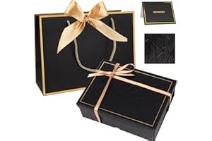 ZJHIOME Gift Box Set for Presents, Large Textured Paper Box with Ribbon Gift Bag & Lids, Greeting Card Shredded Paper for Valentine’s Day Mother’s Day Birthday Anniversaries Bridal Party(Black)