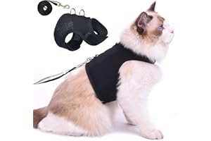 YIZHI MIAOW Kitty Harness and Leash for Walking Escape Proof Breathable Mesh Fabric, Solid Black, Small, Adjustable Cat Walking Jackets, Padded Stylish Cat Vest