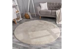 ‎TT HOME TT Home Wohnzimmer Teppich Hochflor Langflor Kunstfell Weich Modern Unifarben Flauschig, Farbe: Creme, Größe:200 cm Rund