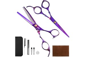 HEMIKS Friseurschere Set, Professionelle Haarschneideschere Effilierschere 6,7 Zoll Edelstahl Haarschere mit Haarschneidekamm Haarklammer für Männer Frauen Zuhause Salon