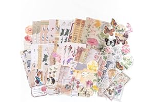 ALIDECO Aldieco 260pcs Vintage Scrapbooking Stickers Paper Pack, DIY Retro Journaling Supplies Stickers kit,Flowers Scrapbook Accessories, Flowers Washi Paper Sticker (hualuokongshan)