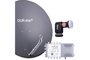 DUR-line 8 Teilnehmer Set - Qualitäts-Alu-Satelliten-Komplettanlage - Select 85cm/90cm Spiegel/Schüssel Anthrazit + Multischalter + LNB - für 8 Receiver/TV [Neuste Technik, DVB-S2, 4K, 3D]
