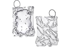 TIESOME Srebrne plastikowe etui na karty fotograficzne z brelokiem, nieregularna ramka, uchwyt na identyfikator Y2K, na karty, artykuły biurowe, fotokartkę, 2 szt