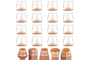 DEWFIGS ㅤ 16 silikonowych ochraniaczy nóżek na krzesło, okrągłe, przezroczyste nakładki z filcem, ochraniacze podłogowe do nóg mebli 15–25 mm, antypoślizgowe, redukują zadrapania i hałas