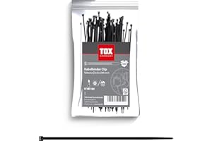 TOX Opaski kablowe, czarne, odporne na promieniowanie UV, uniwersalne zastosowanie wewnątrz i na zewnątrz, do bezpiecznego mocowania w domu, biurze i ogrodzie, wymiary 4,8 x 200 mm, 100 sztuk,