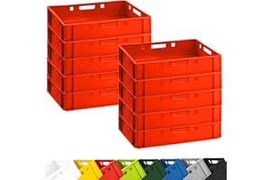 BURI 10 Stück Fleischkiste E1 Lagerkiste 60x40x12,5 cm Metzgerkiste Eurobox Rot - flache Stapelkisten aus Deutschland lebensmittelecht, robust, stapelbar