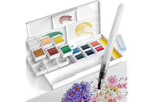 PENCILMARCH Set Di Acquarelli Professionali - Perfetto Per Artisti E Amatori - Scatola Acquerelli Professionali Pieghevole Con Pennello Acqua Brush E Spugne (12)