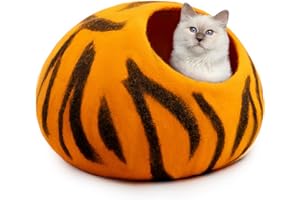 Woolygon - Cats of The Wild Series - Katzenhöhle aus Wolle, handgefertigt aus 100% Merinowolle, umweltfreundliche Filz-Katzenhöhle für Indoor-Katzen und Kätzchen