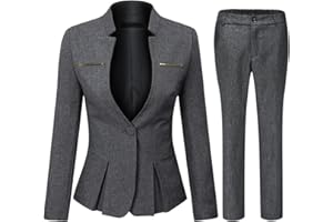 Yynuda Women's 2-Piece Suit Set, Blazer with Skirt / Trousers, Slim Fit, Elegant Business Outfit for Office