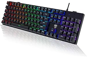 RISOPHY Mechanical Gaming Keyboard,RGB 104 Keys Ultra-Slim Rainbow LED Backlit USB Wired Keyboard with Blue Switches,Durable ABS Keycaps/Anti-Ghosting/Spill-Resistant MechanicalKeyboard for PC Mac Xbox Gamer