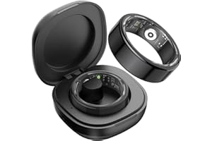 DekeFit Anillo Inteligente Hombre Mujer con Estuche de Carga, para Monitorear el Sueño/Pulsometro/SpO2, 100+ Modos Deportivos IP68 Impermeable Smart Ring Activity Tracker Android iOS, Tamaño 9, Negro