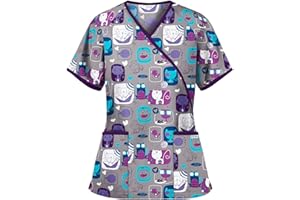 TOPASSION Womens Scrubs Uniforms Short Sleeve V Neck Uniform Trendy Dressy Nursing Tops Comfy Summer Slim Fit Workwear Hospital Work Healthcare Shirt UK