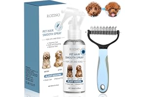 ZNNHNN Cepillo para perros y gatos para pelo largo + espray de desenredar para perros y gatos, para el cuidado del pelo, elimina enredos, desodoriza y elimina olores, hace que