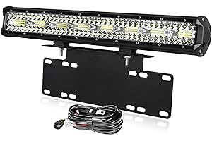 PICAA 23 inch 480W Car Led Light Bar with License Number Plate Mounting Bracket and 12v Wiring Harness Cable Kit, Triple Rows Offroad 4x4 Work Light Bar 6000K White Driving Lamp